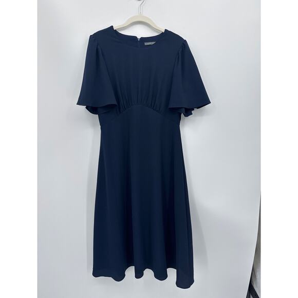 Julia Jordan Navy Blue Flounce Sleeve A Line Midi Dress EUC Size 4 - Picture 3 of 8